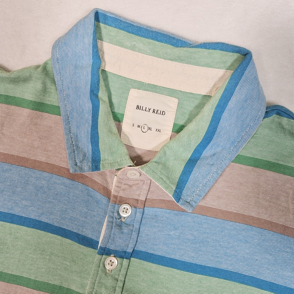 Billy Reid Green Striped Polo Shirt Chest Multicolor Casual Golf‎ Mens Large L
